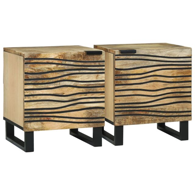 Berkfield Home Bedside Cabinets - 2 pcs, 40x33.5x46 cm, Solid Mango Wood in Beige - Size: 40x33.5x46 cm - image 1