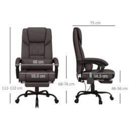 VOGREX Brown PU Massage Office Chair Height Adjustable in Dark Brown - thumbnail 2