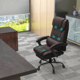 VOGREX Brown PU Massage Office Chair Height Adjustable in Dark Brown - thumbnail 4