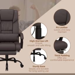 VOGREX Brown PU Massage Office Chair Height Adjustable in Dark Brown - thumbnail 3