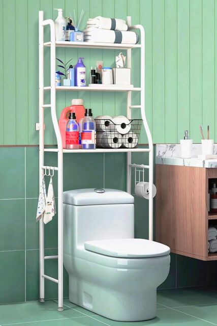 Living and Home 3 Tiers Metal Organizer Over Toilet Rack Storage Shelves Bathroom in White - image 1