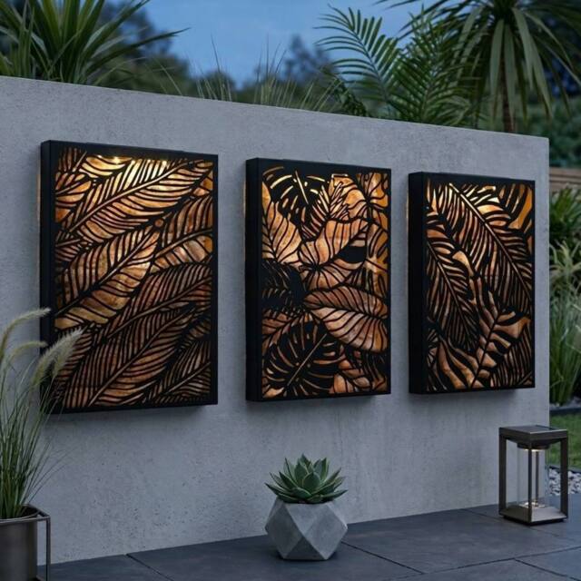 Garden Greatness Trio Leaves Solar Panel Wall Art Light - image 1