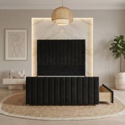 "Somnior Eleanor Velvet Divan Base 2 Drawers 54"" Headboard & 22"" Footboard in Black - Size: Small Double" - thumbnail 2