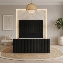 "Somnior Eleanor Velvet Divan Base 2 Drawers 54"" Headboard & 22"" Footboard in Black - Size: Small Double" - thumbnail 3