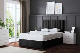 DS Living Amelia Upholstered Black Panel Divan Bed with Headboard - Size: Super King - thumbnail 1