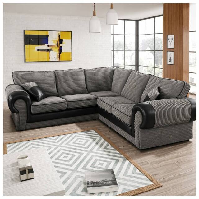SOFA SCENE LTD Tango King-size Corner Sofa Suite Set Grey/Black Jumbo Cord in Grey - image 1