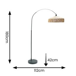 ValueLights Louis Black Arched Curved Floor Lamp with Natural Rope Lamp Shade & LED Bulb in Brown - thumbnail 4