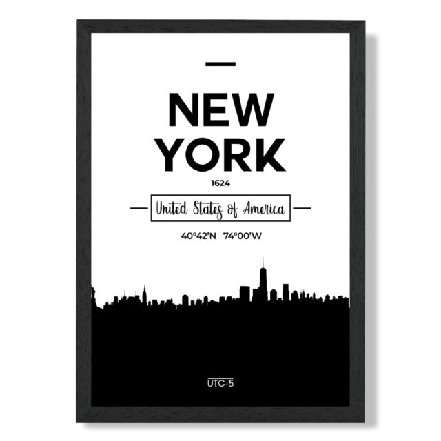 ARTZE New York Black & White City Skyline Framed Print SIZE: A2 with Black Frame - Size: A4 - image 1