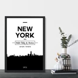 ARTZE New York Black & White City Skyline Framed Print SIZE: A2 with Black Frame - Size: A4 - thumbnail 2