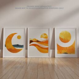 "Wee Blue Coo Set of 3 Prints Sun & Moon Amber Gold Modern Poster Wall Art - Size: W12"" x H16""" - thumbnail 6
