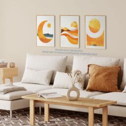 "Wee Blue Coo Set of 3 Prints Sun & Moon Amber Gold Modern Poster Wall Art - Size: W12"" x H16""" - thumbnail 3