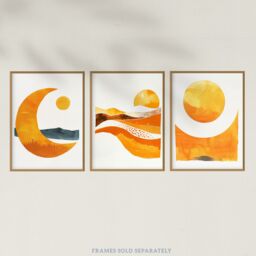 "Wee Blue Coo Set of 3 Prints Sun & Moon Amber Gold Modern Poster Wall Art - Size: W12"" x H16""" - thumbnail 5