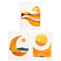 "Wee Blue Coo Set of 3 Prints Sun & Moon Amber Gold Modern Poster Wall Art - Size: W12"" x H16""" - thumbnail 1