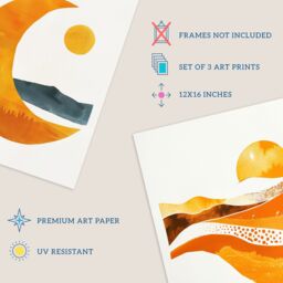 "Wee Blue Coo Set of 3 Prints Sun & Moon Amber Gold Modern Poster Wall Art - Size: W12"" x H16""" - thumbnail 4