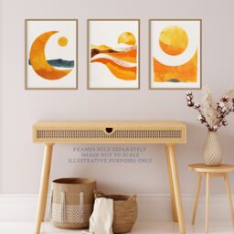 "Wee Blue Coo Set of 3 Prints Sun & Moon Amber Gold Modern Poster Wall Art - Size: W12"" x H16""" - thumbnail 2