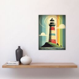 Artery8 Modern Stylised Lighthouse Flat Style Multicoloured Seascape Illustration Unframed Wall Art Print Poster Home Decor Premium - thumbnail 4