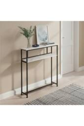 Living and Home 2-Tier Narrow Marble-Effect Console Table in White