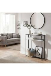 Living and Home 2-Tier Narrow Marble-Effect Console Table in White - thumbnail 4