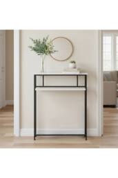 Living and Home 2-Tier Narrow Marble-Effect Console Table in White - thumbnail 2