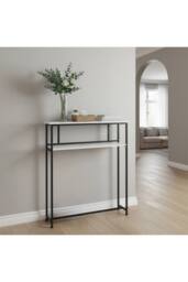 Living and Home 2-Tier Narrow Marble-Effect Console Table in White - thumbnail 3