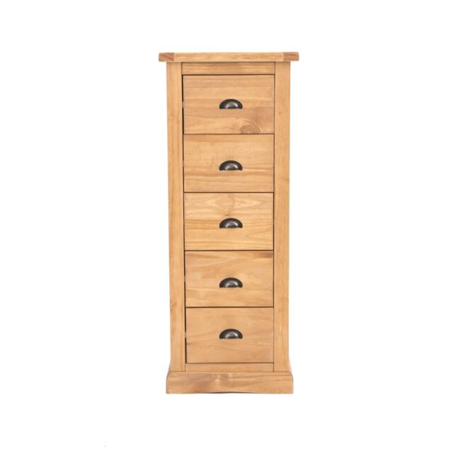 Cabinet Bits Lucca 5 Drawer Narrow Chest of Drawers Brass Cup Handle in Light Brown - image 1