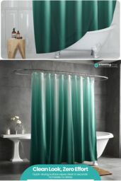 Neel Blue Gradient Colour Bathroom Shower Curtain with 12 Hooks, Mould & Mildew Resistant in Green - Size: 180 cm width x 180 cm drop - thumbnail 5