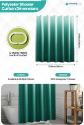 Neel Blue Gradient Colour Bathroom Shower Curtain with 12 Hooks, Mould & Mildew Resistant in Green - Size: 180 cm width x 180 cm drop - thumbnail 2