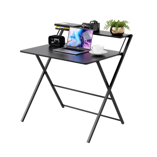 DMD Collective FlexiDesk 2-Tier Folding Desk, No Assembly Required, Gaming Desk, Work Desk Table for Small Spaces in Black - image 1