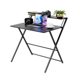 DMD Collective FlexiDesk 2-Tier Folding Desk, No Assembly Required, Gaming Desk, Work Desk Table for Small Spaces in Black - thumbnail 1