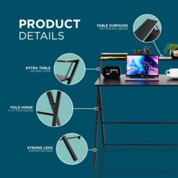 DMD Collective FlexiDesk 2-Tier Folding Desk, No Assembly Required, Gaming Desk, Work Desk Table for Small Spaces in Black - thumbnail 4