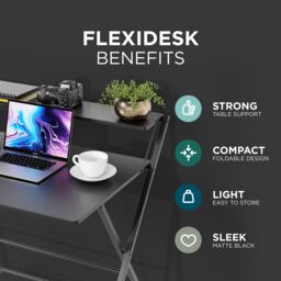 DMD Collective FlexiDesk 2-Tier Folding Desk, No Assembly Required, Gaming Desk, Work Desk Table for Small Spaces in Black - thumbnail 6