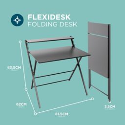 DMD Collective FlexiDesk 2-Tier Folding Desk, No Assembly Required, Gaming Desk, Work Desk Table for Small Spaces in Black - thumbnail 2