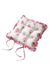 Homescapes Reversible Pink Frilled Cushion Seat Pad with Ties Cup Cakes - Size: 40 cm x 40 cm