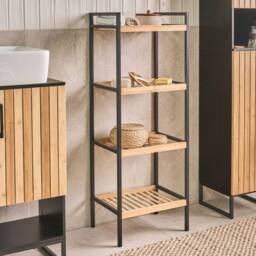 Wyld and Coco Zen Bamboo Bathroom Shelving Unit Light Brown Bamboo Black Steel - thumbnail 1