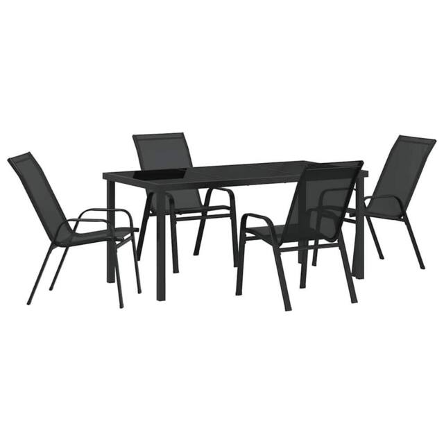 Berkfield Home 5 Piece Garden Dining Set Black Textilene & Steel - image 1