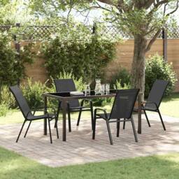 Berkfield Home 5 Piece Garden Dining Set Black Textilene & Steel - thumbnail 2