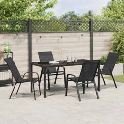 Berkfield Home 5 Piece Garden Dining Set Black Textilene & Steel - thumbnail 4