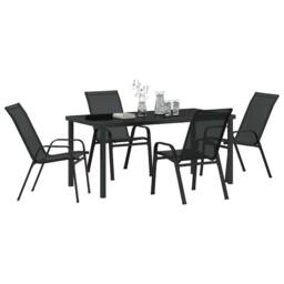 Berkfield Home 5 Piece Garden Dining Set Black Textilene & Steel - thumbnail 3