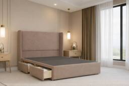 "Nexus Mattresses Ltd Portofino Plush Divan 2 Drawers Foot-End 54""Winged Headboard in Bronze - Size: Super King" - thumbnail 1