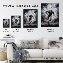 Artery8 Wall Art Print Rugby Forward Powering Through Action Artwork For Him Rugby Fan Man Cave Art Framed in Grey - Size: A4 - thumbnail 3
