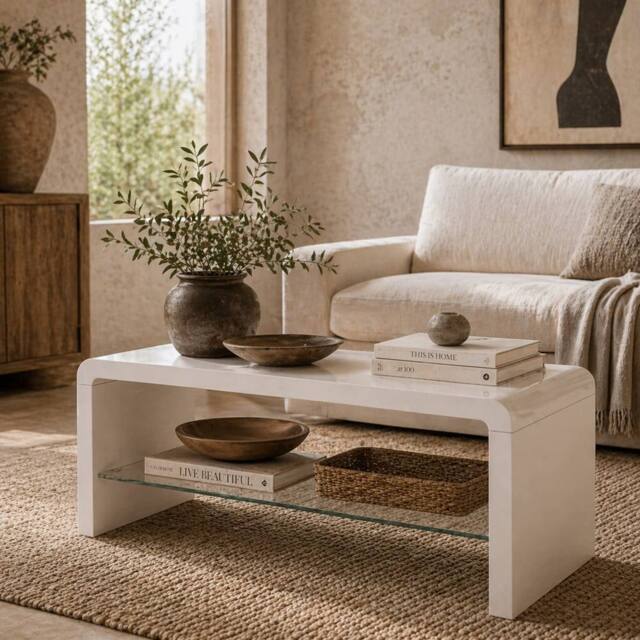 Wyld Haus Velimo Curved High Gloss White 2 Tier Coffee Table - image 1