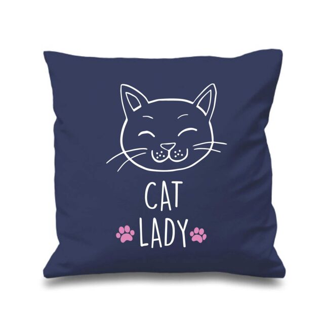 "60 SECOND MAKEOVER Navy Cushion Cover Cat Lady 16"" x 16"" Mum Friend Gift Decorative - Size: 40 cm x 40 cm"