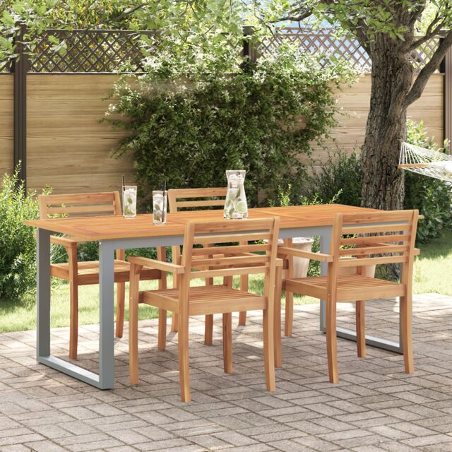 Berkfield Home Outdoor Dining Table Grey 160x80x75 cm Steel&Solid Wood Acacia - Size: 160 x 80 x 75 cm - image 1