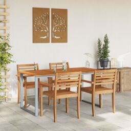 Berkfield Home Outdoor Dining Table Grey 160x80x75 cm Steel&Solid Wood Acacia - Size: 160 x 80 x 75 cm - thumbnail 4