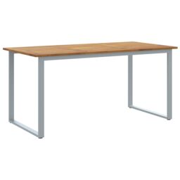 Berkfield Home Outdoor Dining Table Grey 160x80x75 cm Steel&Solid Wood Acacia - Size: 160 x 80 x 75 cm - thumbnail 2