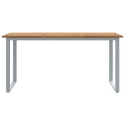 Berkfield Home Outdoor Dining Table Grey 160x80x75 cm Steel&Solid Wood Acacia - Size: 160 x 80 x 75 cm - thumbnail 5