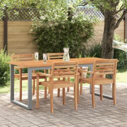 Berkfield Home Outdoor Dining Table Grey 160x80x75 cm Steel&Solid Wood Acacia - Size: 160 x 80 x 75 cm - thumbnail 1