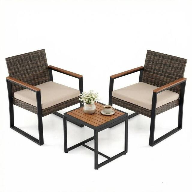 Hinsinc 3 Piece PE Wicker Outdoor Patio Bistro Set in Brown - Size: 0.6m2 - image 1