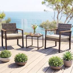 Hinsinc 3 Piece PE Wicker Outdoor Patio Bistro Set in Brown - Size: 0.6m2 - thumbnail 3