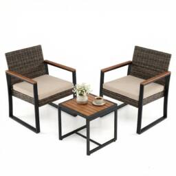 Hinsinc 3 Piece PE Wicker Outdoor Patio Bistro Set in Brown - Size: 0.6m2 - thumbnail 1